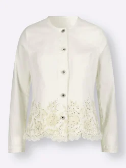 Blazer| Blusenblazer mit Stickerei und Glitzersteinchen ecru