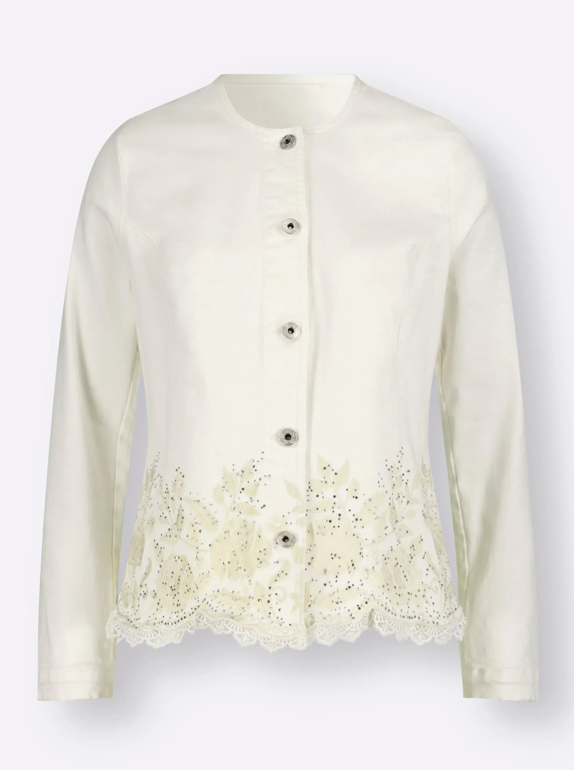 Blazer| Blusenblazer mit Stickerei und Glitzersteinchen ecru