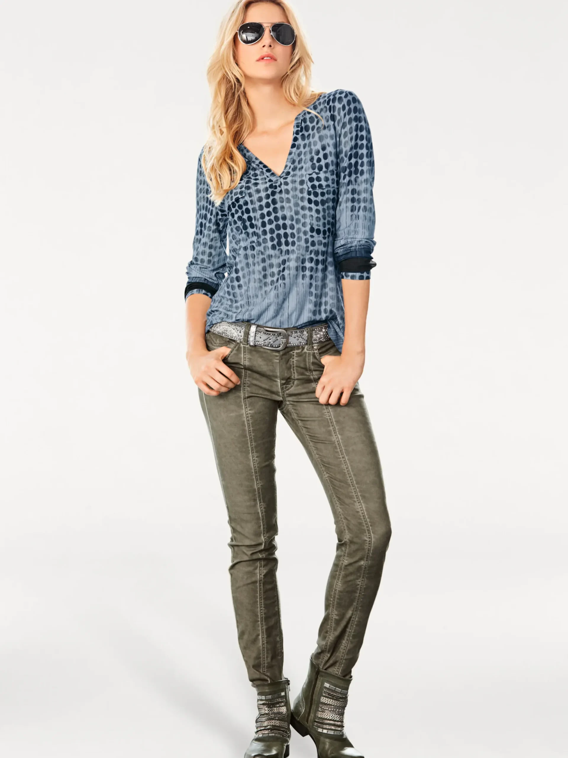 Blusen|Shirts|heine Blusenshirt im Tupfenmuster blau