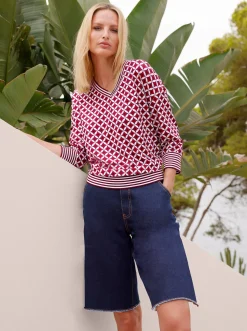 Shirts|heine Blusenshirt in Koffer-Qualität ecru-rot-bedruckt