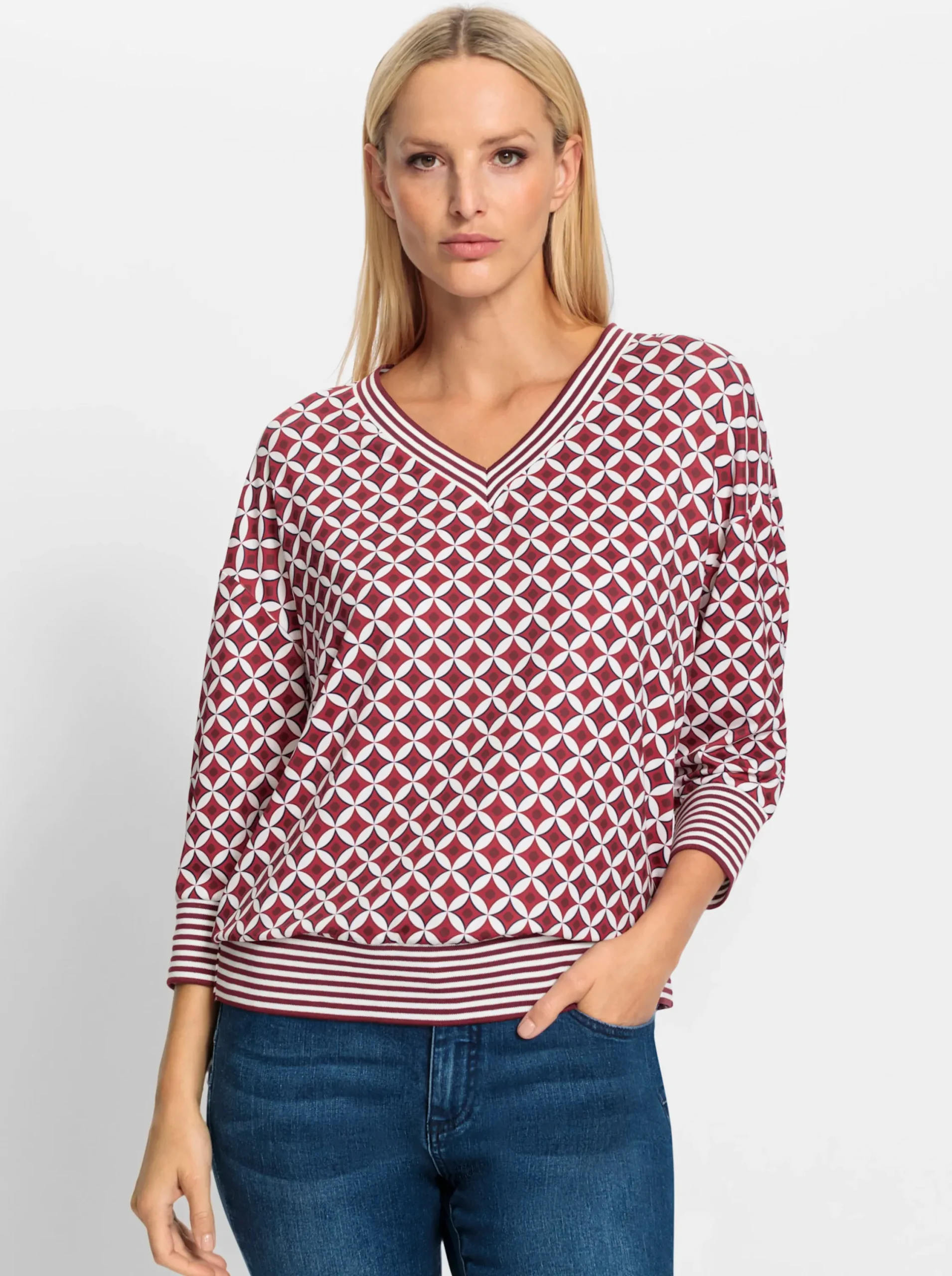 Shirts|heine Blusenshirt in Koffer-Qualität ecru-rot-bedruckt