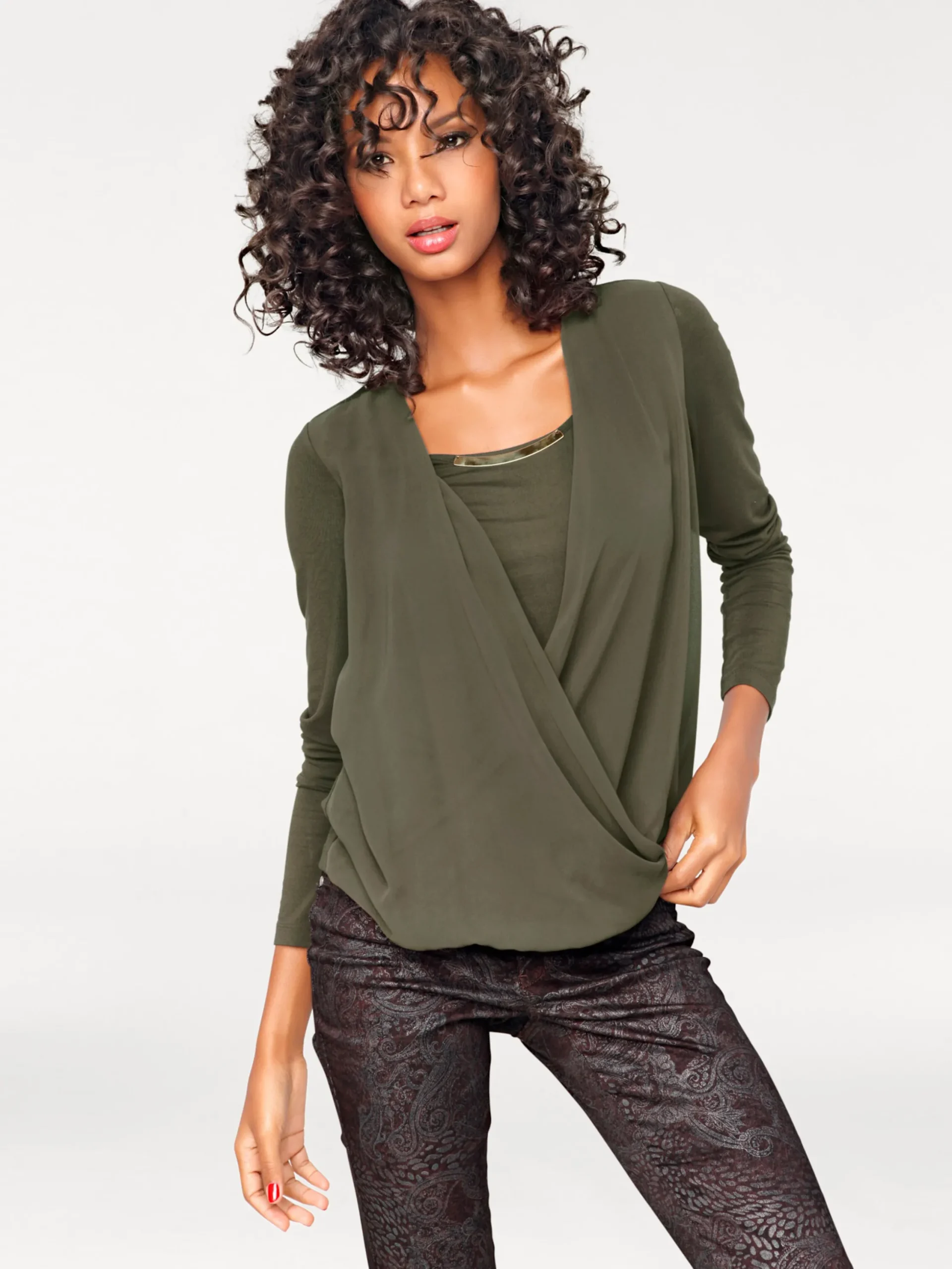 Shirts|heine Blusenshirt mit Chiffon khaki