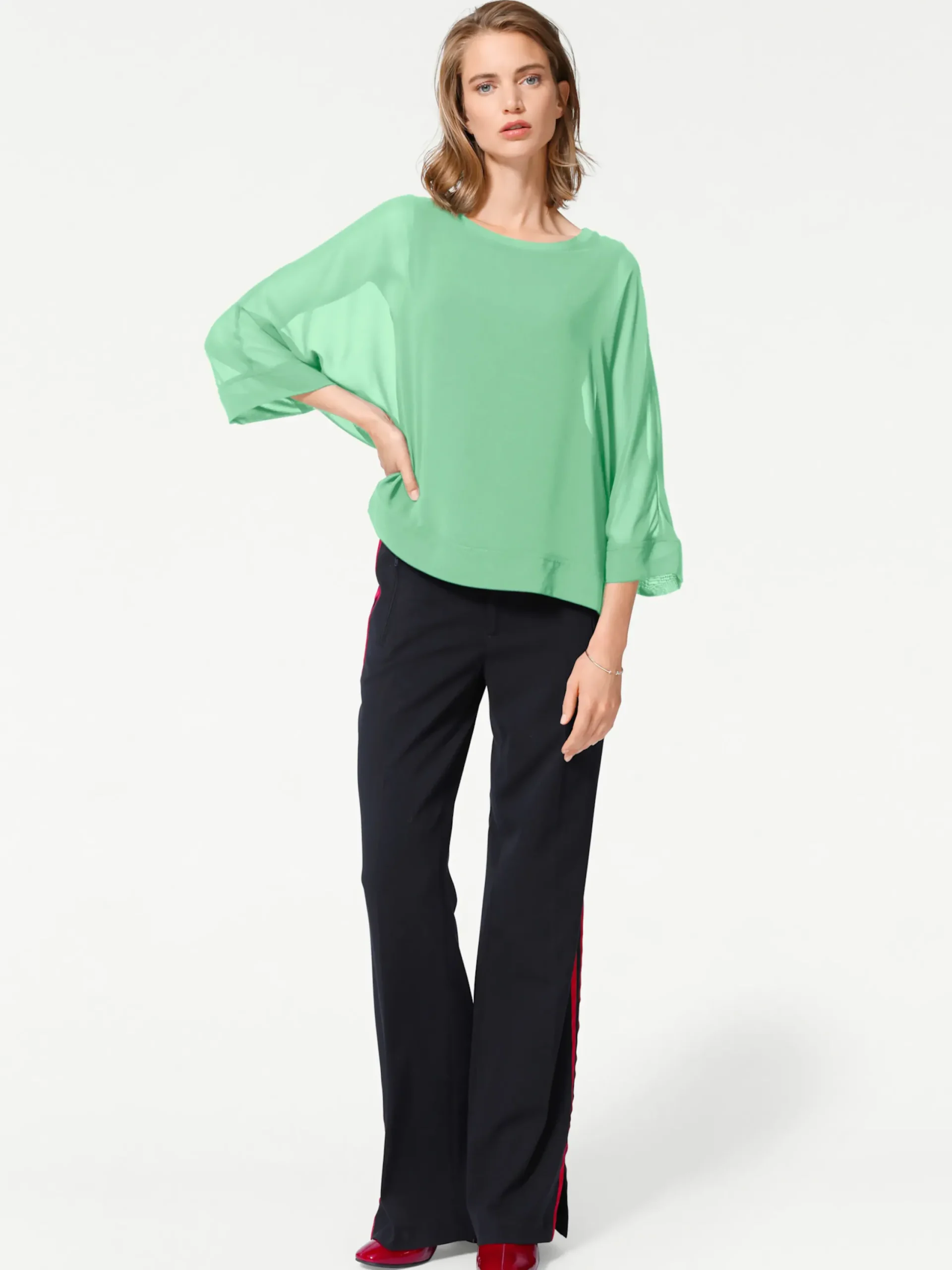 Basics|heine Blusenshirt mit Fledermausärmeln apfelgrün