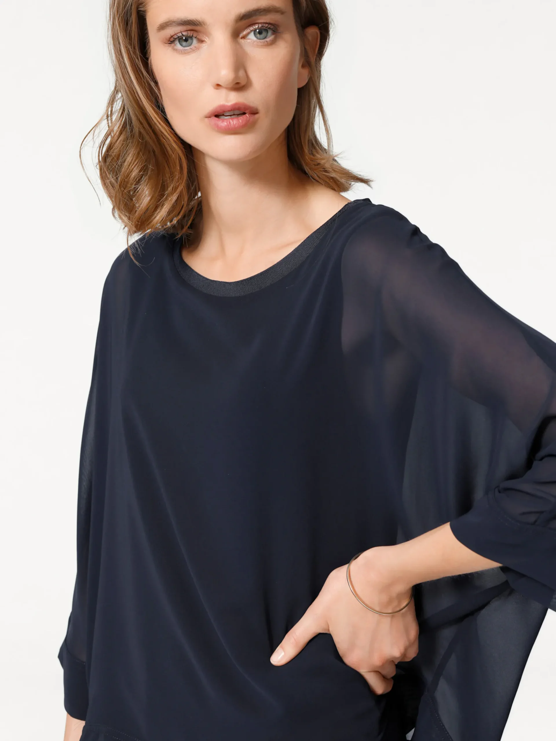 Basics|heine Blusenshirt mit Fledermausärmeln marine