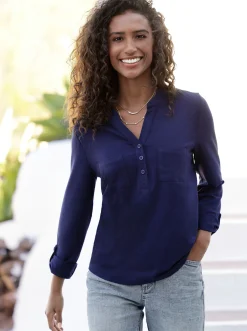 Shirts|heine Blusenshirt mit kurzer Knopfleiste marine