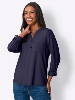 Shirts|heine Blusenshirt mit kurzer Knopfleiste marine