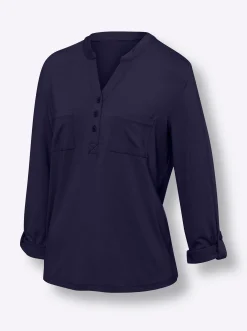 Shirts|heine Blusenshirt mit kurzer Knopfleiste marine