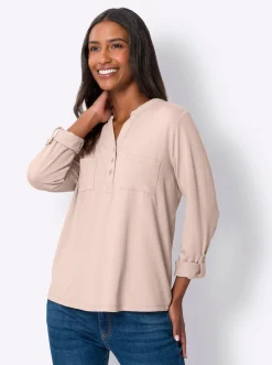 Shirts|heine Blusenshirt mit kurzer Knopfleiste puder