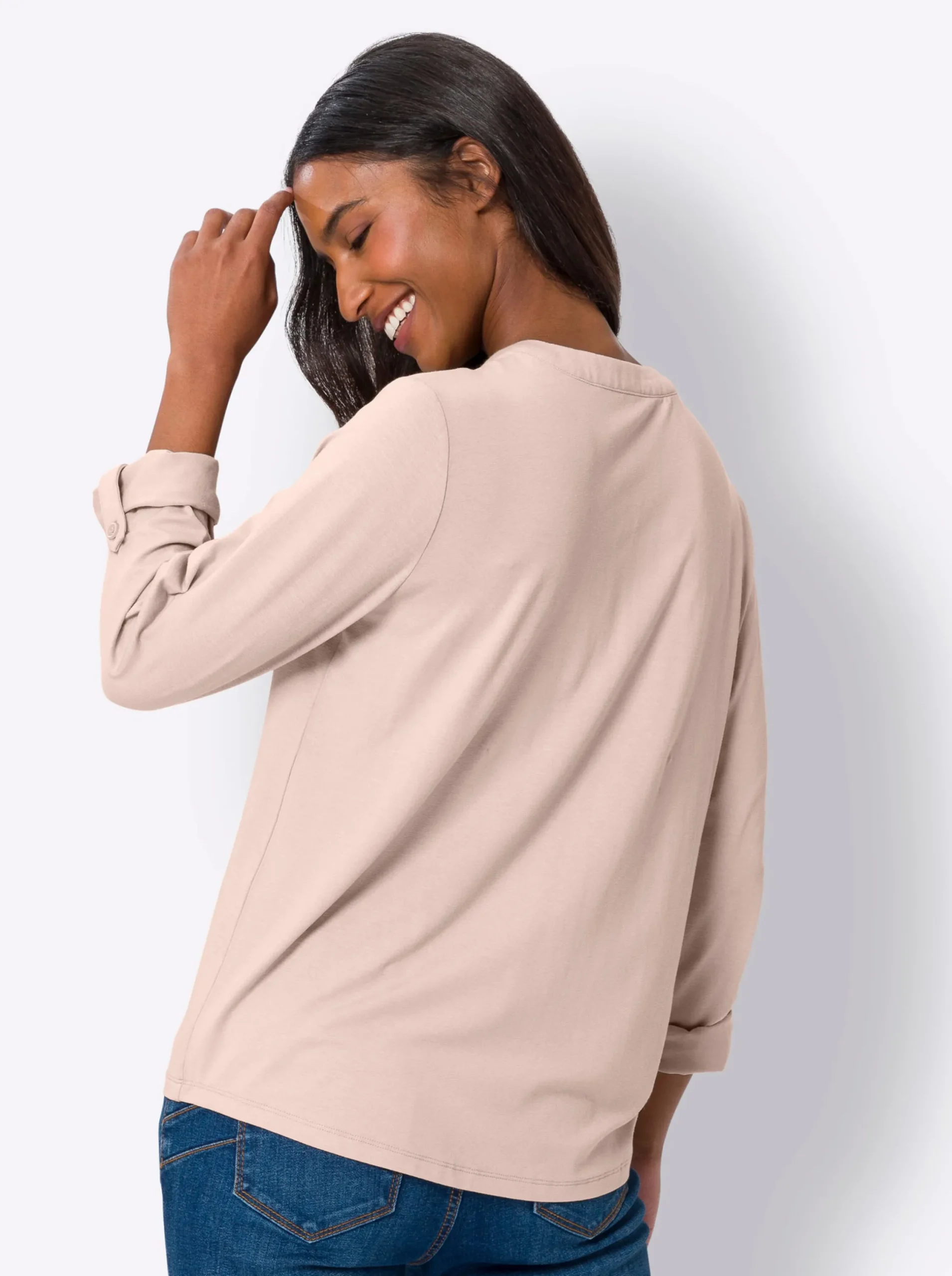 Shirts|heine Blusenshirt mit kurzer Knopfleiste puder
