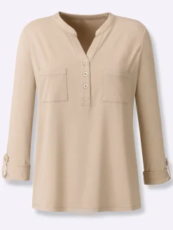 Shirts|heine Blusenshirt mit kurzer Knopfleiste beige