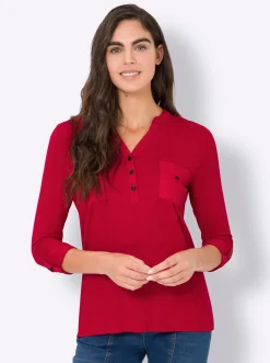 Blusen|heine Blusenshirt mit Web-Einsätzen rot