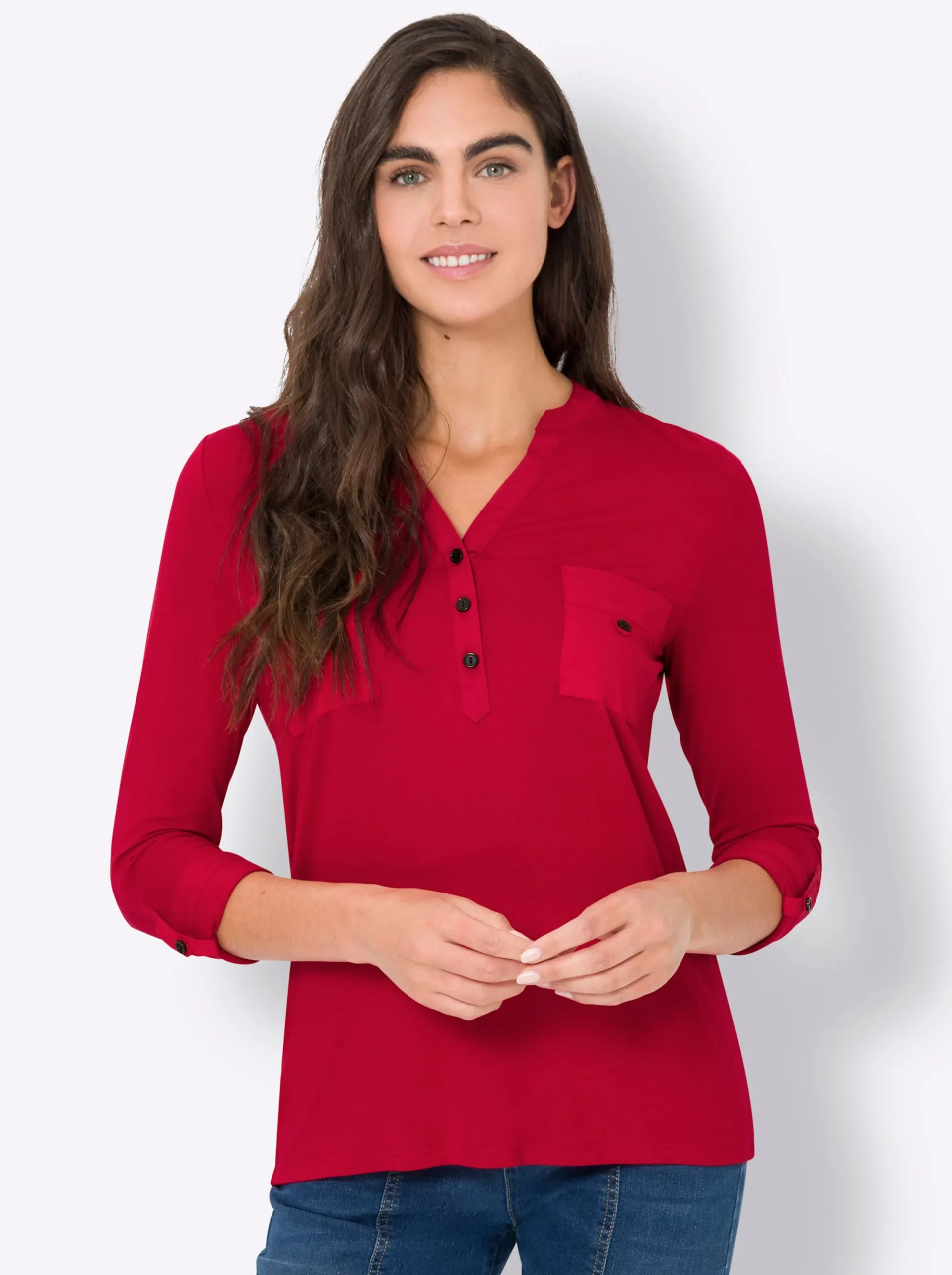 Blusen|heine Blusenshirt mit Web-Einsätzen rot