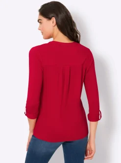 Blusen|heine Blusenshirt mit Web-Einsätzen rot