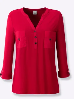 Blusen|heine Blusenshirt mit Web-Einsätzen rot