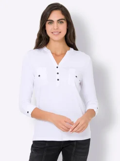 Blusen|heine Blusenshirt mit Web-Einsätzen weiß