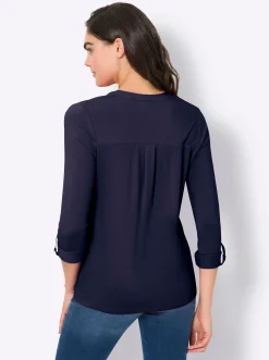 Blusen|heine Blusenshirt mit Web-Einsätzen marine