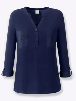 Blusen|heine Blusenshirt mit Web-Einsätzen marine