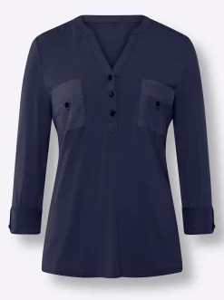 Blusen|heine Blusenshirt mit Web-Einsätzen marine
