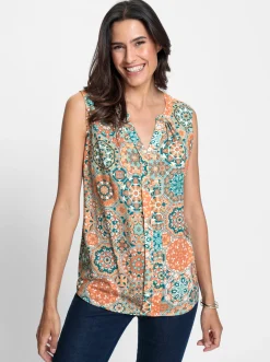 Blusen| Blusentop apricot-salbei-bedruckt
