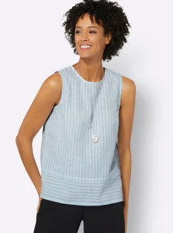 Blusen|Shirts| Blusentop kalkmint-ecru-gestreift