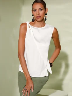 Blusen|Shirts| Blusentop aus schimmerndem Satin ecru