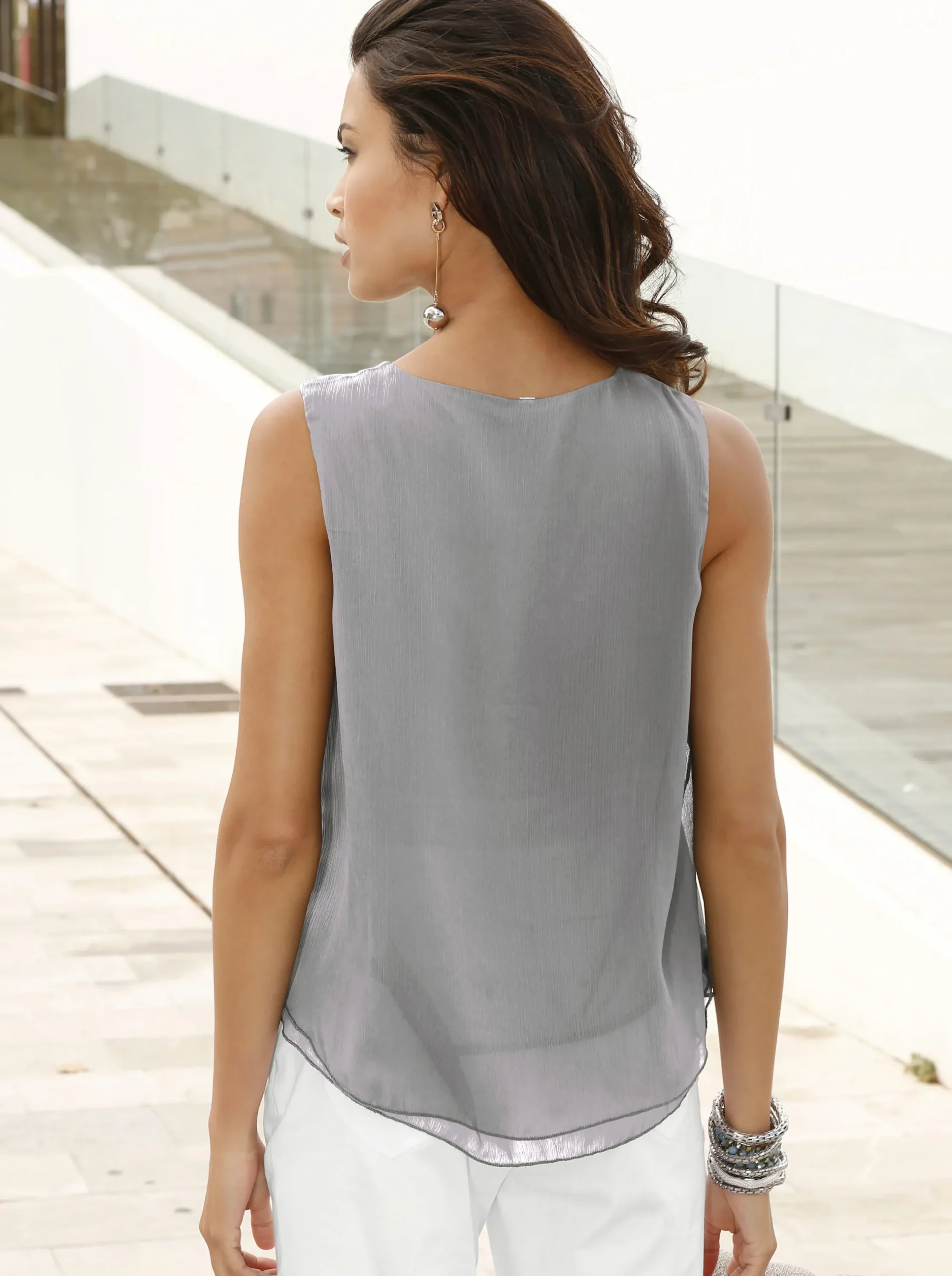 Shirts| Blusentop in Crêpe-Qualität silbergrau