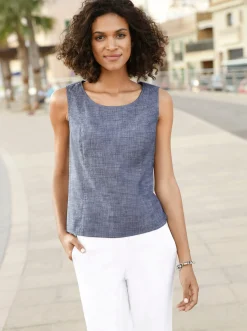 Shirts| Blusentop mit breiten Trägern jeansblau