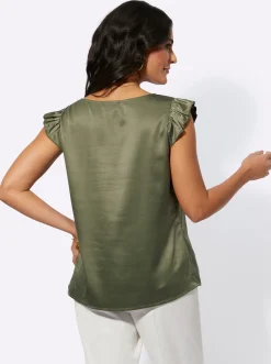 Shirts| Blusentop mit Flügelärmel khaki
