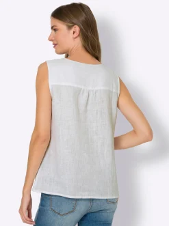Shirts|heine Blusentop mit Kontrast-Stickerei weiß