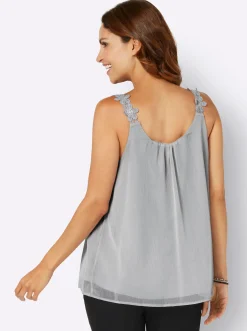 Shirts| Blusentop mit Trägern aus Spitze steingrau