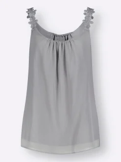 Shirts| Blusentop mit Trägern aus Spitze steingrau