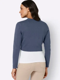 Jacken|Strickjacken| Bolero Feinstrick-Qualität, verschlusslos rauchblau