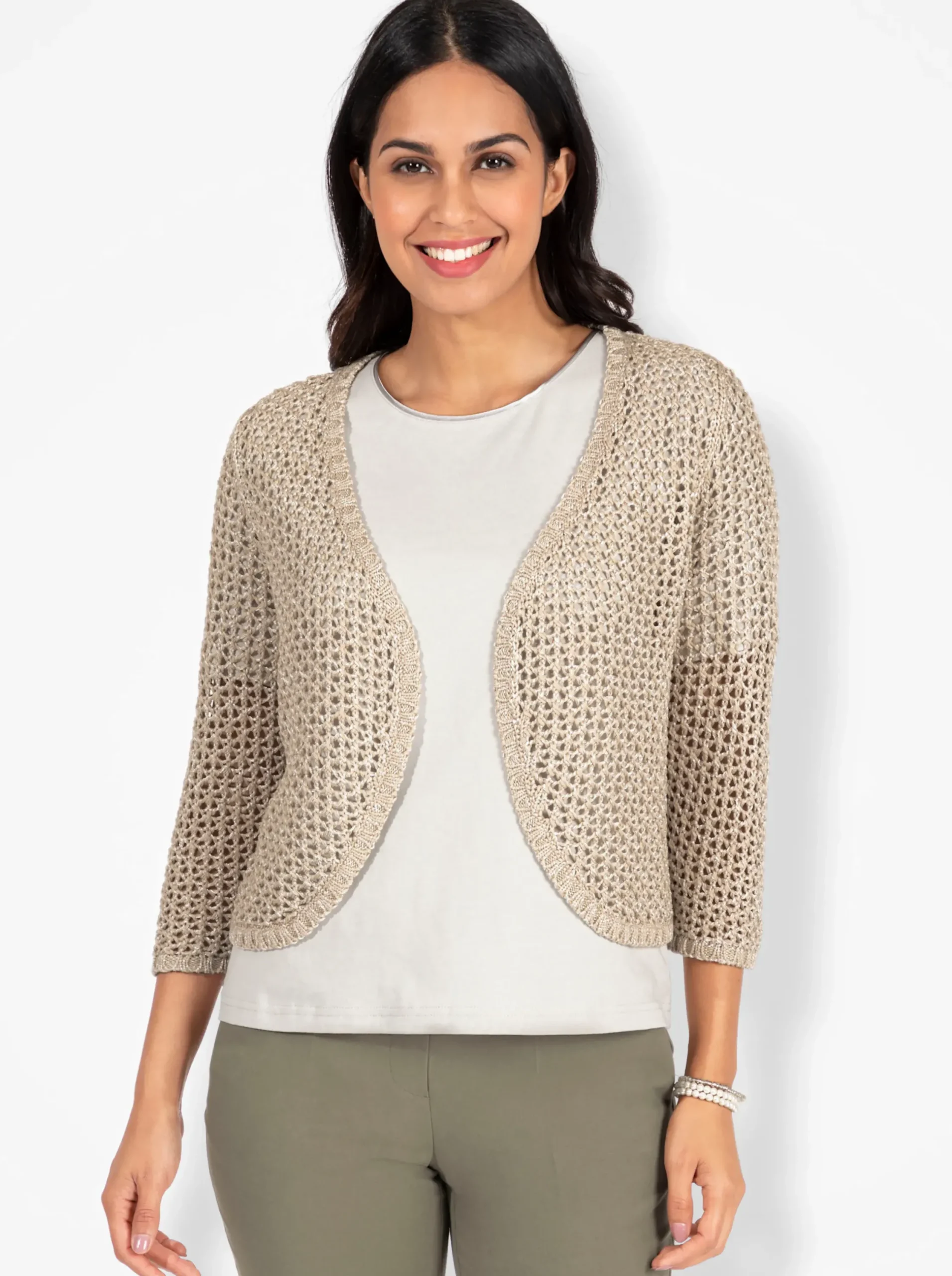 Jacken| Bolero in Ajourstrick sand