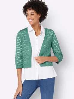 Jacken| Bolero mit Ajourmuster, gestrickt salbei