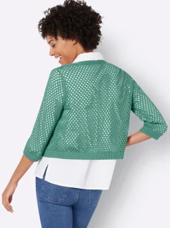 Jacken| Bolero mit Ajourmuster, gestrickt salbei