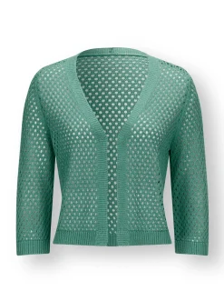 Jacken| Bolero mit Ajourmuster, gestrickt salbei