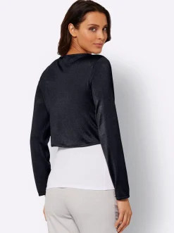 Jacken|Strickjacken| Bolero mit Chiffon-Volants marine