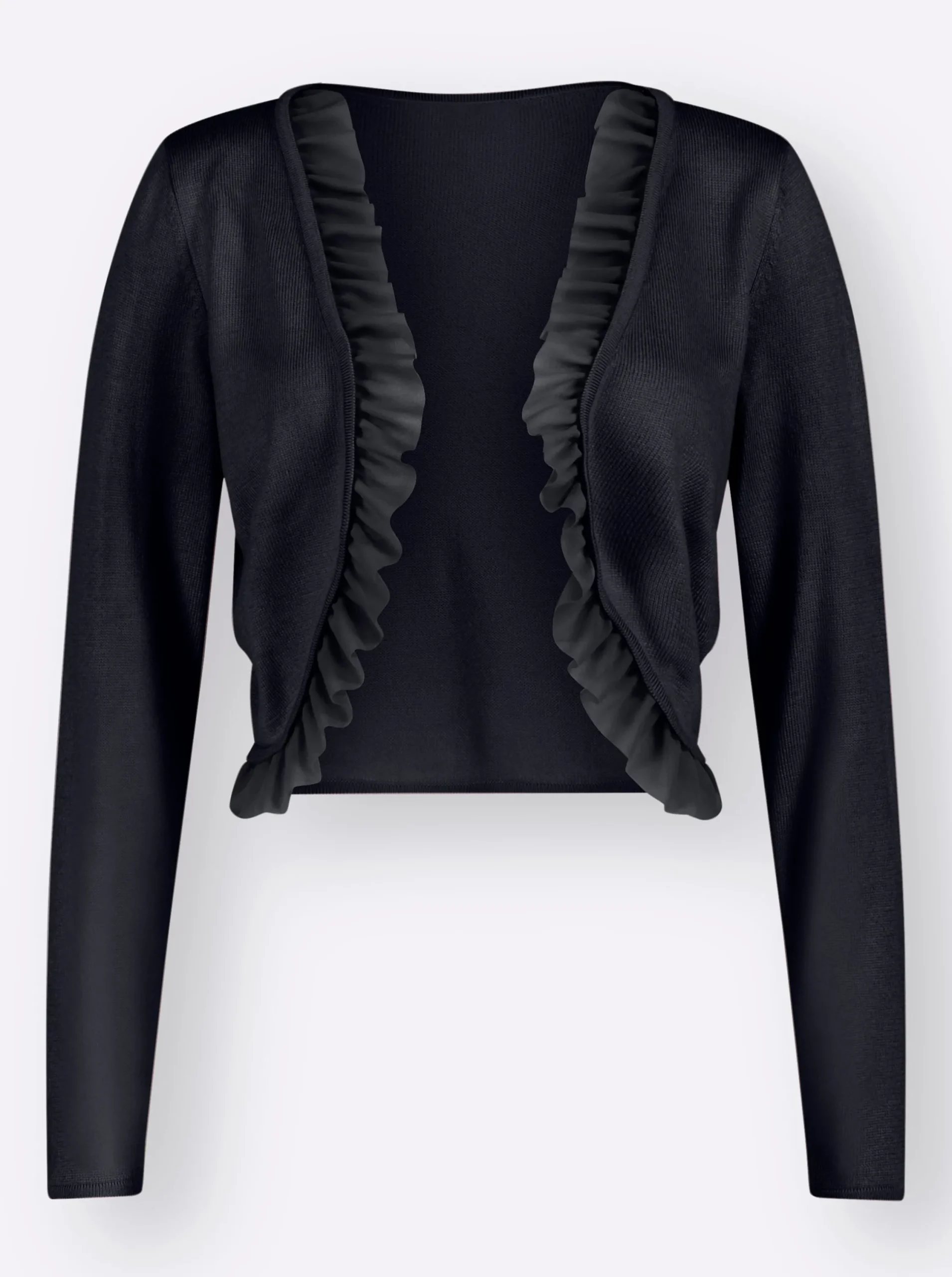 Jacken|Strickjacken| Bolero mit Chiffon-Volants marine