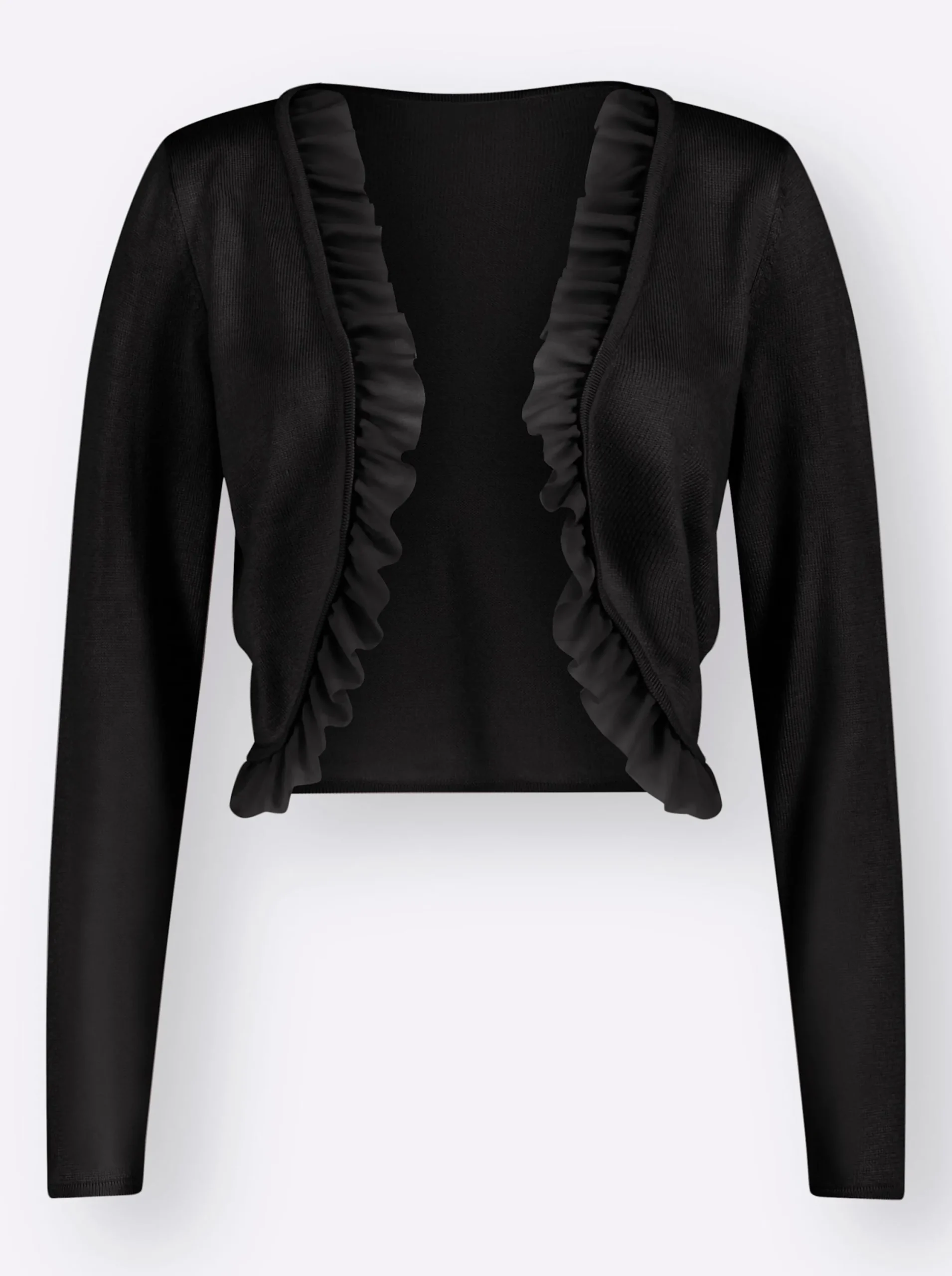Jacken|Strickjacken| Bolero mit Chiffon-Volants schwarz