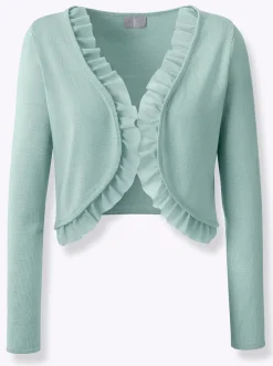 Strickjacken| Bolero mit Chiffon-Volants kalkmint