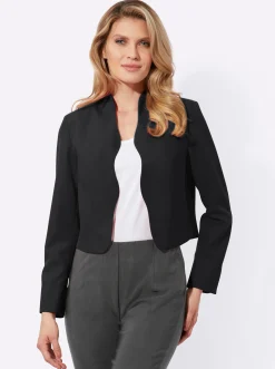 Jacken|Blazer| Bolerojacke mit Wellenabschluss, Stehkragen schwarz
