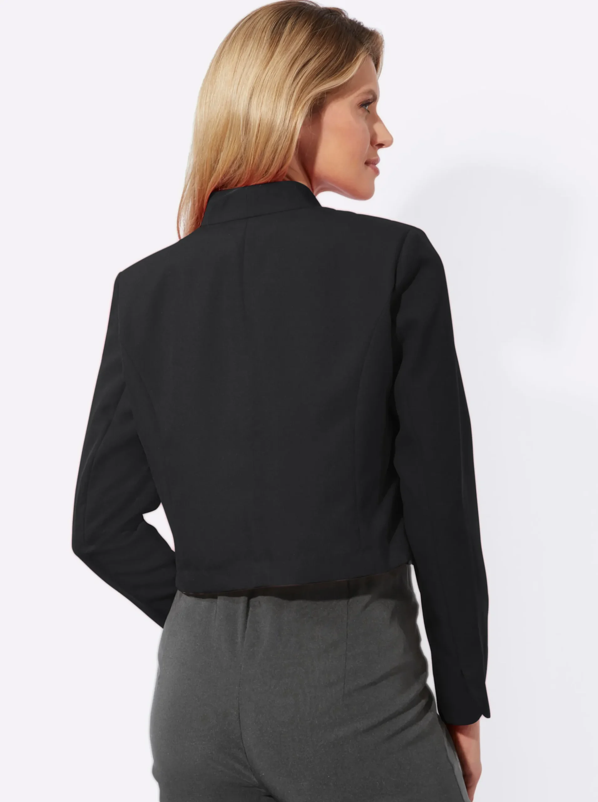 Jacken|Blazer| Bolerojacke mit Wellenabschluss, Stehkragen schwarz