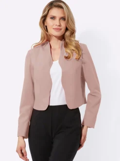 Jacken| Bolerojacke mit Wellenabschluss, Stehkragen puder