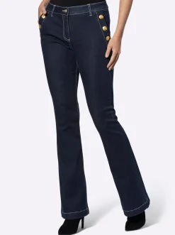 Jeans|heine Bootcut-Jeans mit großen Zierknöpfen darkblue