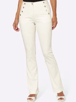 Jeans| Bootcut-Jeans mit Zierknöpfen ecru
