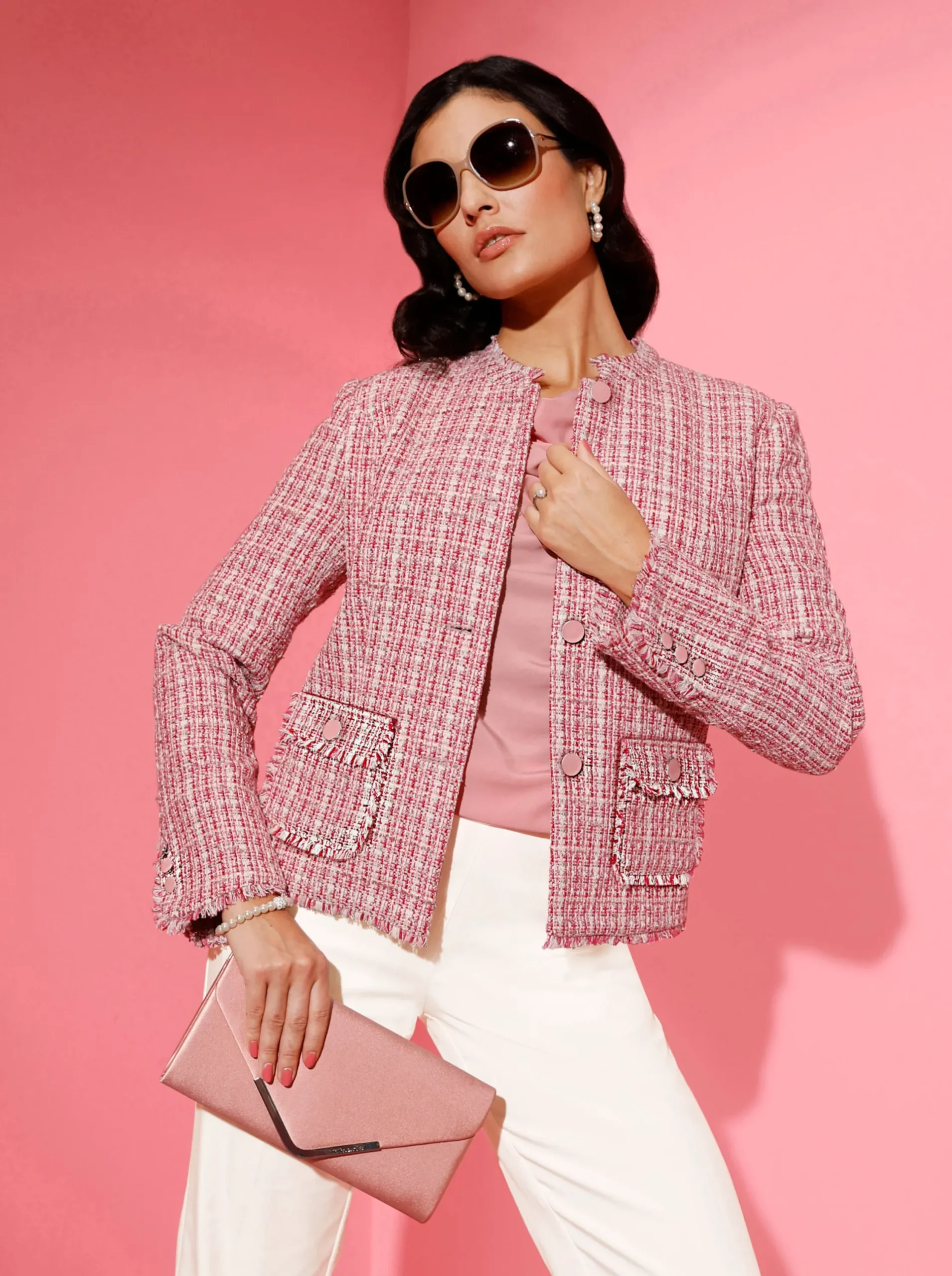 Blazer| Bouclé-Blazer mit Glitzergarn flamingo-ecru-gemustert