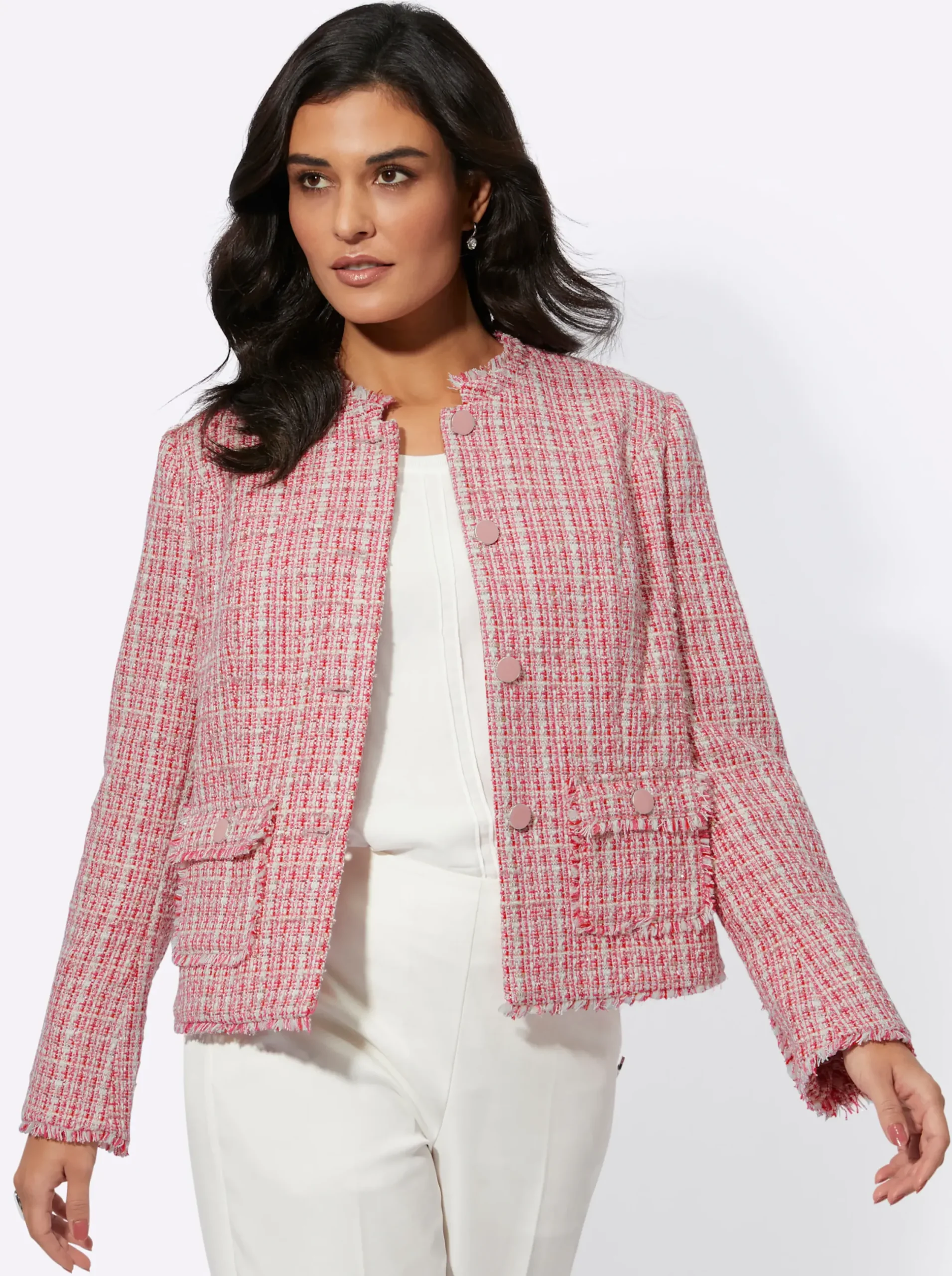 Blazer| Bouclé-Blazer mit Glitzergarn flamingo-ecru-gemustert