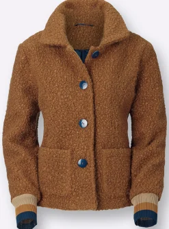Jacken| Boucléjacke mit gestreiften Ärmel-Bündchen cognac