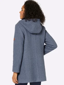 Jacken| Boucléjacke mit Lederimitat-Details taubenblau