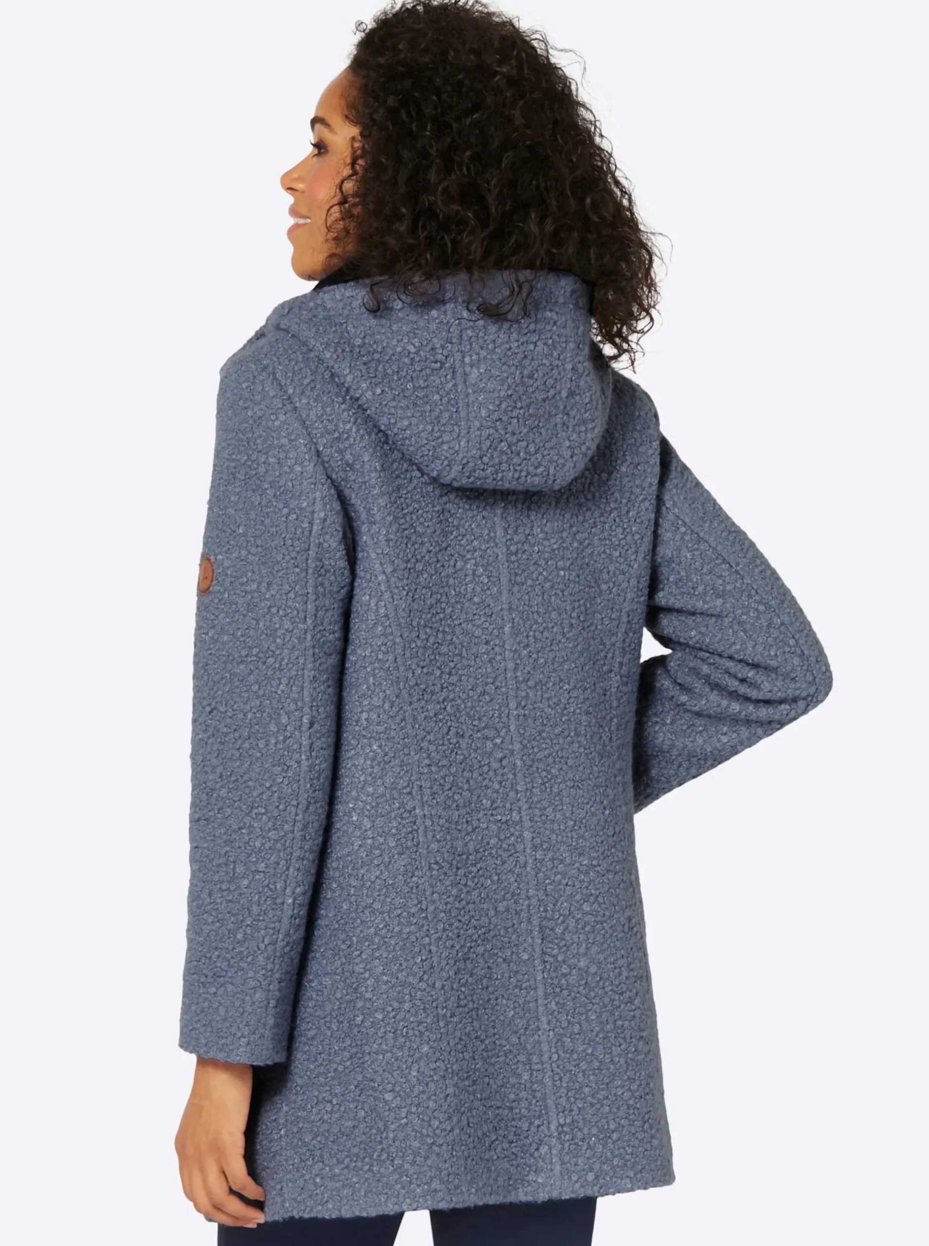 Jacken| Boucléjacke mit Lederimitat-Details taubenblau